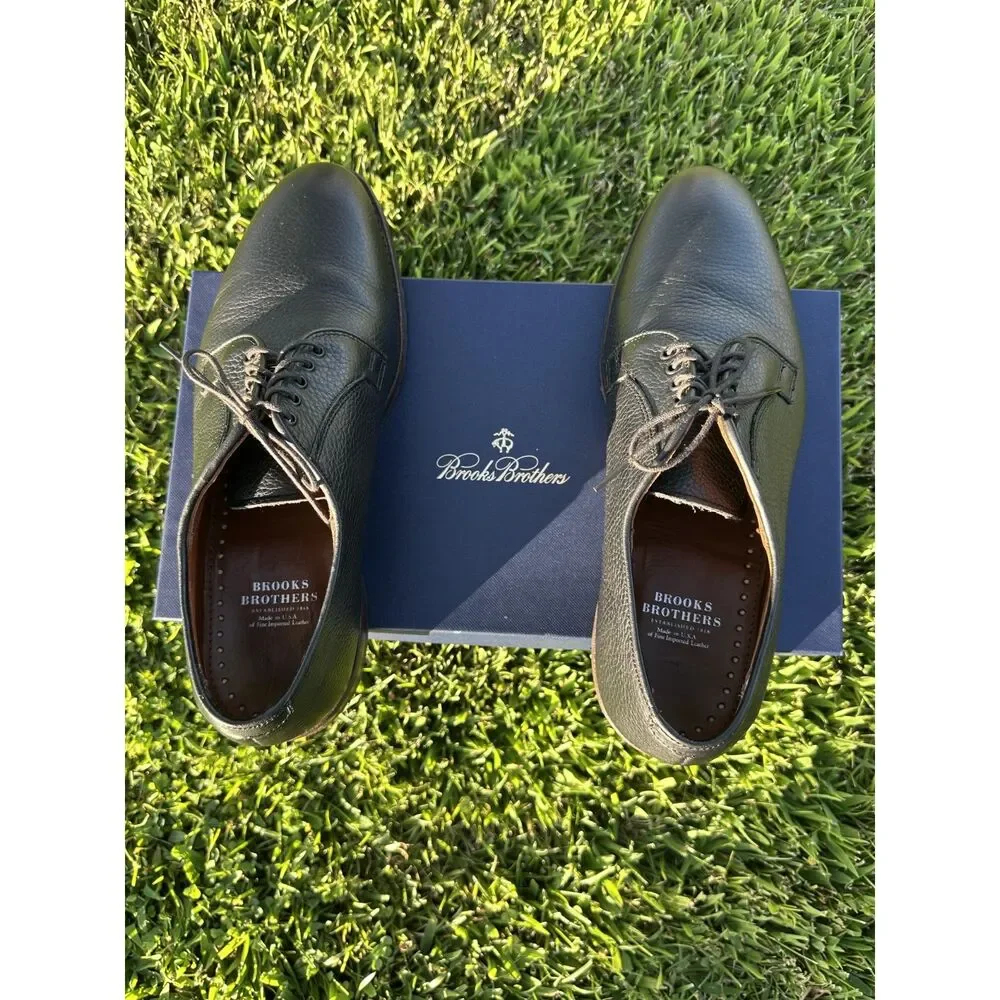 Brooks Brothers Men’s 11 E Black Pebble Leather Derby Shoes Made in USA Lug Sole